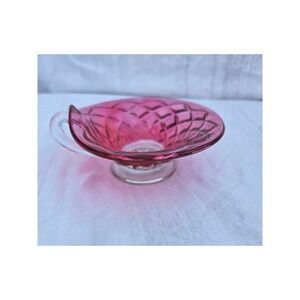 Pink Depression Style Glass Creamer Diamond Quilted Design Footed Handle